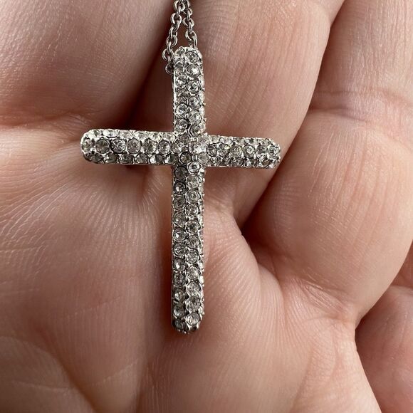Napier Cross Necklace STERLING SILVER 18" CUBIC ZIRCONIA CROSS PENDANT Religious - Picture 3 of 9